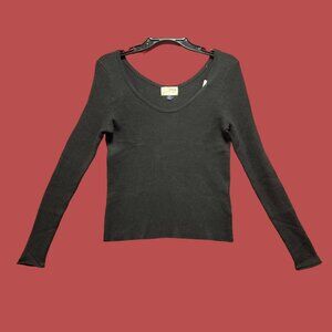 Universal Thread - Women's Ribbed Long Sleeve Scoopneck T-Shirt - Black - XL